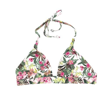 Victoria's Secret Essential Triangel-Bikini, Badeoberteil mit Neckholder, Weiß/Grün mit Blumenmuster, Medium im Sale
